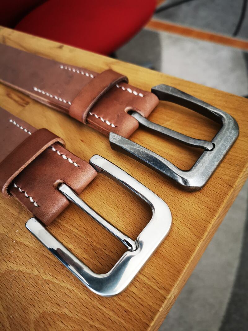 BN22 handmade brown leather belt with brass buckle - Italian vegetable-tanned cowhide